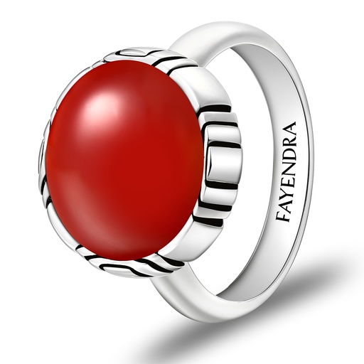 Sterling Silver 925 Ring Rhodium Plated Embedded With Red AGATE