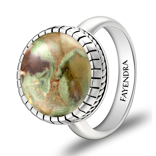 Sterling Silver 925 Ring Rhodium Plated Embedded With RHYOLITE