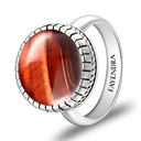 Sterling Silver 925 Ring Rhodium Plated Embedded With RED TIGER EYE