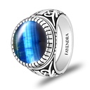 Sterling Silver 925 Ring Rhodium Plated Embedded With BLUE TIGER EYE