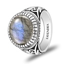 Sterling Silver 925 Ring Rhodium Plated Embedded With LABRADORITE