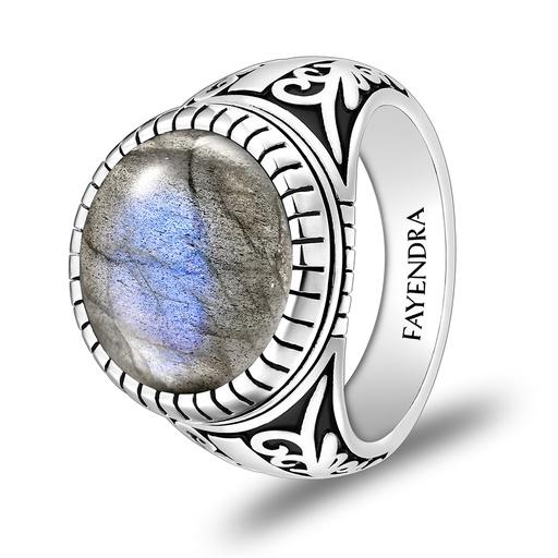 Sterling Silver 925 Ring Rhodium Plated Embedded With LABRADORITE