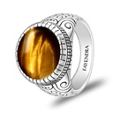 Sterling Silver 925 Ring Rhodium Plated Embedded With YELLOW TIGER EYE