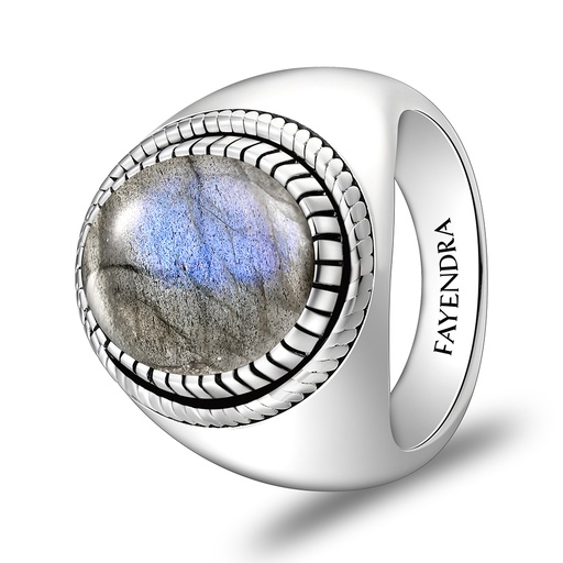 Sterling Silver 925 Ring Rhodium Plated Embedded With LABRADORITE