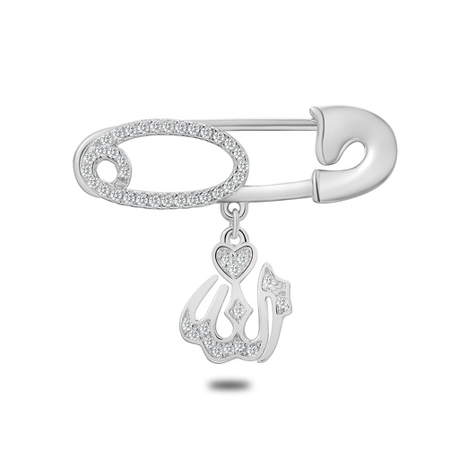 [BRH01WCZ00000A080] Sterling Silver 925 Baby Brooch Rhodium Plated Embedded With White Zircon