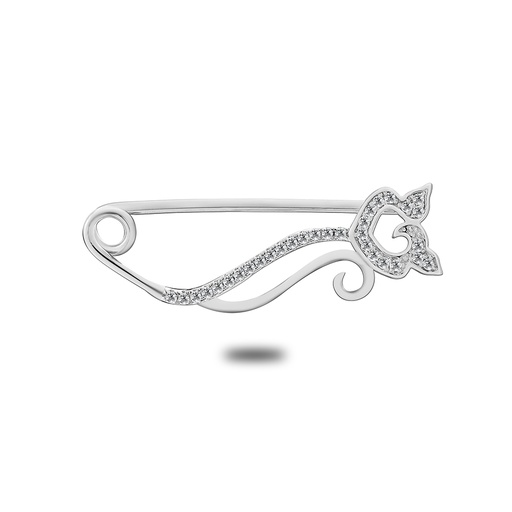 [BRH01WCZ00000A081] Sterling Silver 925 Baby Brooch Rhodium Plated Embedded With White Zircon