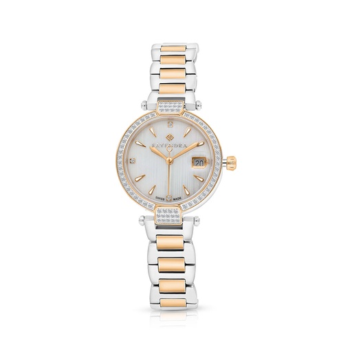 [WAT35WCZ00MOPW052] Stainless Steel 316 Watch Steel And Rose Gold Color Embedded With White Zircon - MOP DIAL