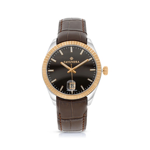 [WAT3500000BRNW062] Stainless Steel 316 Watch Steel And Rose Gold Color  Brown Leather For Men - BROWN DIAL