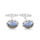 Sterling Silver 925 Cufflink Rhodium Plated Embedded With Labrodite And White CZ