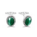 Sterling Silver 925 Cufflink Rhodium Plated Embedded With Malachite