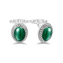 Sterling Silver 925 Cufflink Rhodium Plated Embedded With Malachite