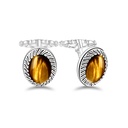 Sterling Silver 925 Cufflink Rhodium Plated Embedded With Yellow Tiger Eye