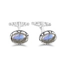 Sterling Silver 925 Cufflink Rhodium Plated Embedded With Labrodite