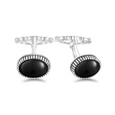 Sterling Silver 925 Cufflink Rhodium Plated Embedded With Black Agate