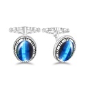 Sterling Silver 925 Cufflink Rhodium Plated Embedded With Blue Tiger Eye