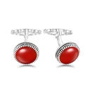 Sterling Silver 925 Cufflink Rhodium Plated Embedded With Red Agate