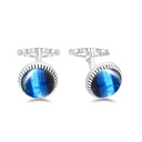 Sterling Silver 925 Cufflink Rhodium Plated Embedded With Blue Tiger Eye