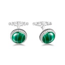 Sterling Silver 925 Cufflink Rhodium Plated Embedded With Malachite