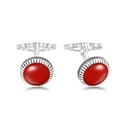 Sterling Silver 925 Cufflink Rhodium Plated Embedded With Red Agate