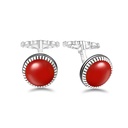 Sterling Silver 925 Cufflink Rhodium Plated Embedded With Red Agate