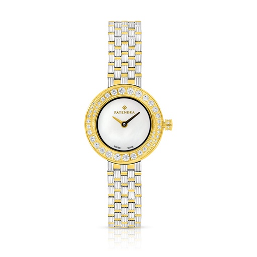 [WAT34WCZ00MOPW065] Stainless Steel 316 Watch Steel And Golden Color Embedded With White Zircon - MOP DIAL