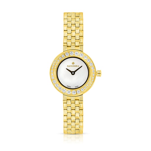 [WAT32WCZ00MOPW065] Stainless Steel 316 Watch Golden Color Embedded With White Zircon - MOP DIAL