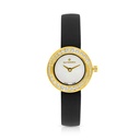 Stainless Steel 316 Watch Golden Color Embedded With Black Leather And White Zircon - MOP DIAL