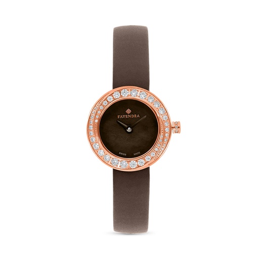 [WAT33WCZ00BRNW066] Stainless Steel 316 Watch Rose Gold Color Embedded With Brown Leather And White Zircon - BROWN DIAL