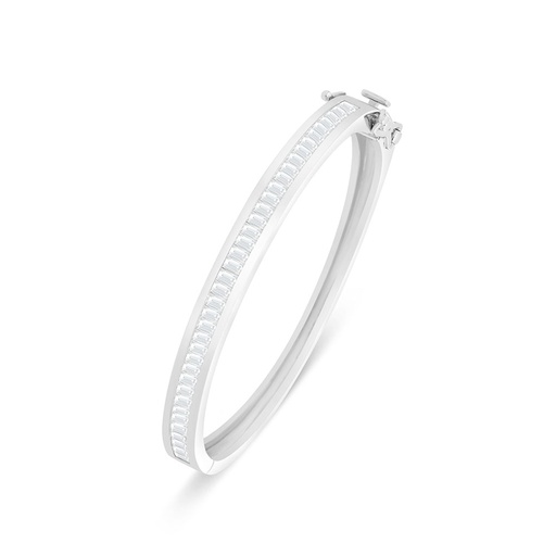 [BNG01WCZ01000A089] Sterling Silver 925 Bangle Rhodium Plated Embedded With White Zircon (58*52)M