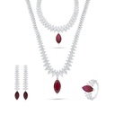 Sterling Silver 925 SET Rhodium Plated Embedded With Ruby Corundum And White Zircon