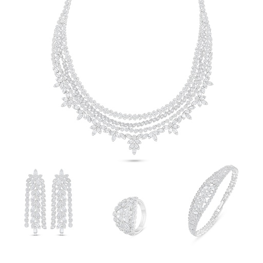 Sterling Silver 925 SET Rhodium Plated Embedded With White Zircon