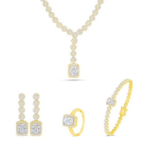 Sterling Silver 925 SET Golden Plated Embedded With Yellow Diamond And White Zircon