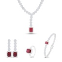 Sterling Silver 925 SET Rhodium Plated Embedded With Ruby Corundum And White Zircon