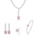 Sterling Silver 925 SET Rhodium Plated Embedded With pink Zircon And White Zircon