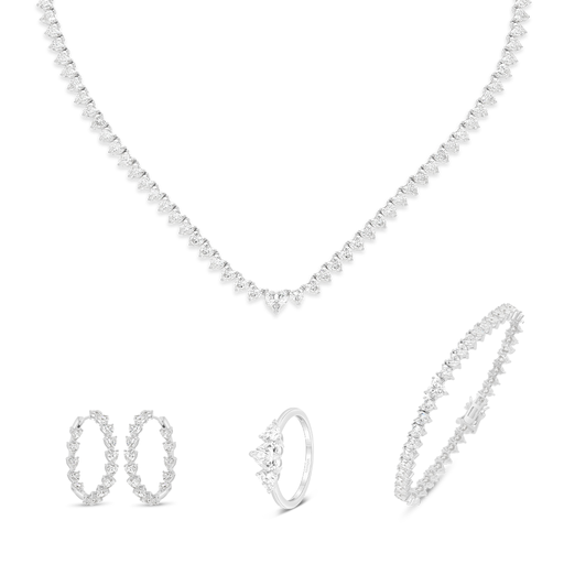 Sterling Silver 925 SET Rhodium Plated Embedded With White Zircon