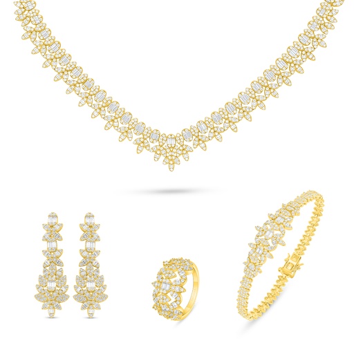 Sterling Silver 925 SET Golden Plated Embedded With White Zircon