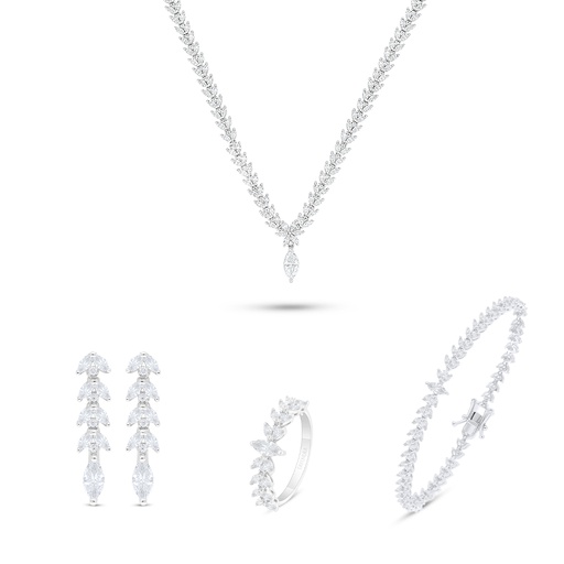 Sterling Silver 925 SET Rhodium Plated Embedded With White Zircon