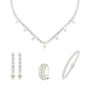 Sterling Silver 925 SET Rhodium Plated Embedded With Yellow Diamond And White Zircon