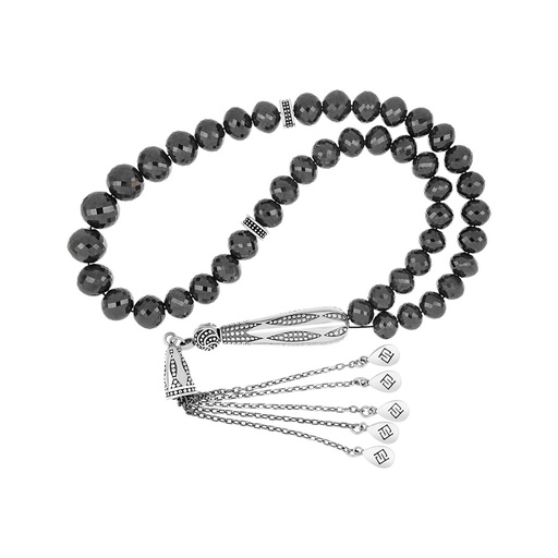[ROS08DIA45SILA001] Rosary 45 Sterling Silver 925 Set Oxidized Decorated Embedded With Natural Black Diamond 