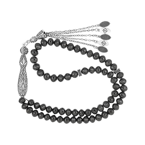 [ROS08DIA66SILA001] Rosary 66 Sterling Silver 925 Set Oxidized Decorated Embedded With Natural Black Diamond 