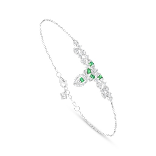 [BRC01EMR00WCZB557] Sterling Silver 925 Bracelet Rhodium Plated Embedded With Emerald Zircon And White Zircon