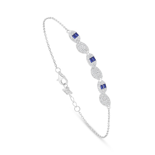 [BRC01SAP00WCZB558] Sterling Silver 925 Bracelet Rhodium Plated Embedded With Sapphire Corundum And White Zircon