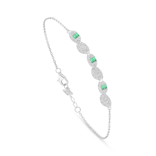 [BRC01EMR00WCZB558] Sterling Silver 925 Bracelet Rhodium Plated Embedded With Emerald Zircon And White Zircon