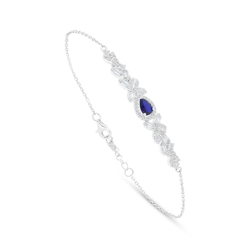 [BRC01SAP00WCZB559] Sterling Silver 925 Bracelet Rhodium Plated Embedded With Sapphire Corundum And White Zircon