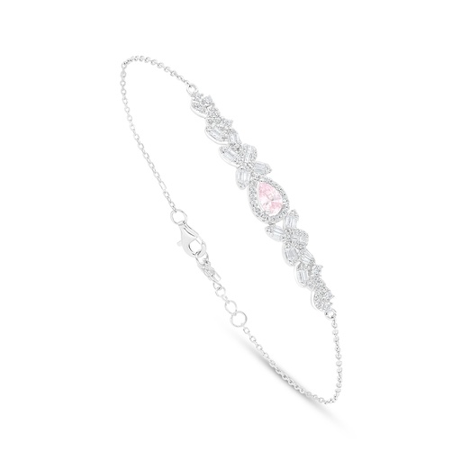 [BRC01PIK00WCZB559] Sterling Silver 925 Bracelet Rhodium Plated Embedded With Pink Zircon And White Zircon