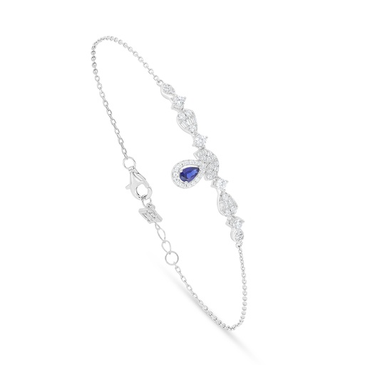 [BRC01SAP00WCZB560] Sterling Silver 925 Bracelet Rhodium Plated Embedded With Sapphire Corundum And White Zircon