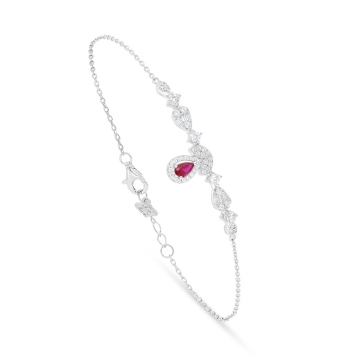 [BRC01RUB00WCZB560] Sterling Silver 925 Bracelet Rhodium Plated Embedded With Ruby Corundum And White Zircon