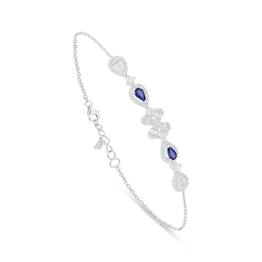 [BRC01SAP00WCZB577] Sterling Silver 925 Bracelet Rhodium Plated Embedded With Sapphire Corundum And White Zircon