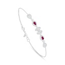 Sterling Silver 925 Bracelet Rhodium Plated Embedded With Ruby Corundum And White Zircon