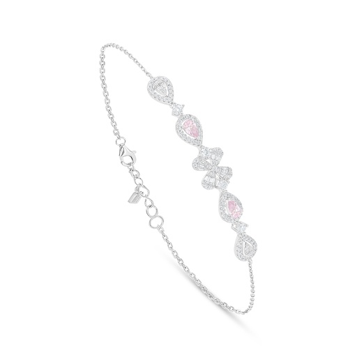 [BRC01PIK00WCZB577] Sterling Silver 925 Bracelet Rhodium Plated Embedded With Pink Zircon And White Zircon